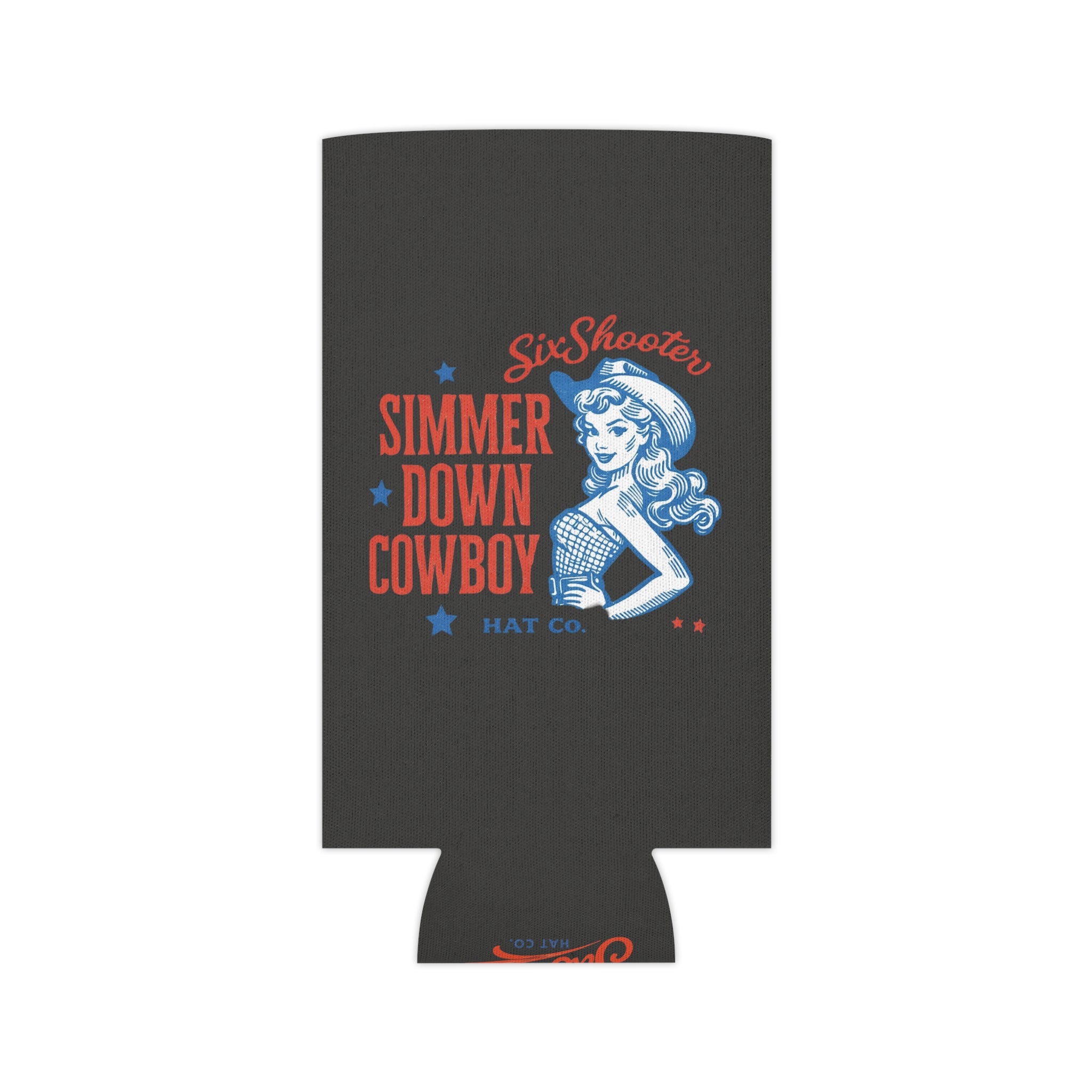 SixShooter "Simmer Down Cowboy" Retro Cowgirl Can Koozie