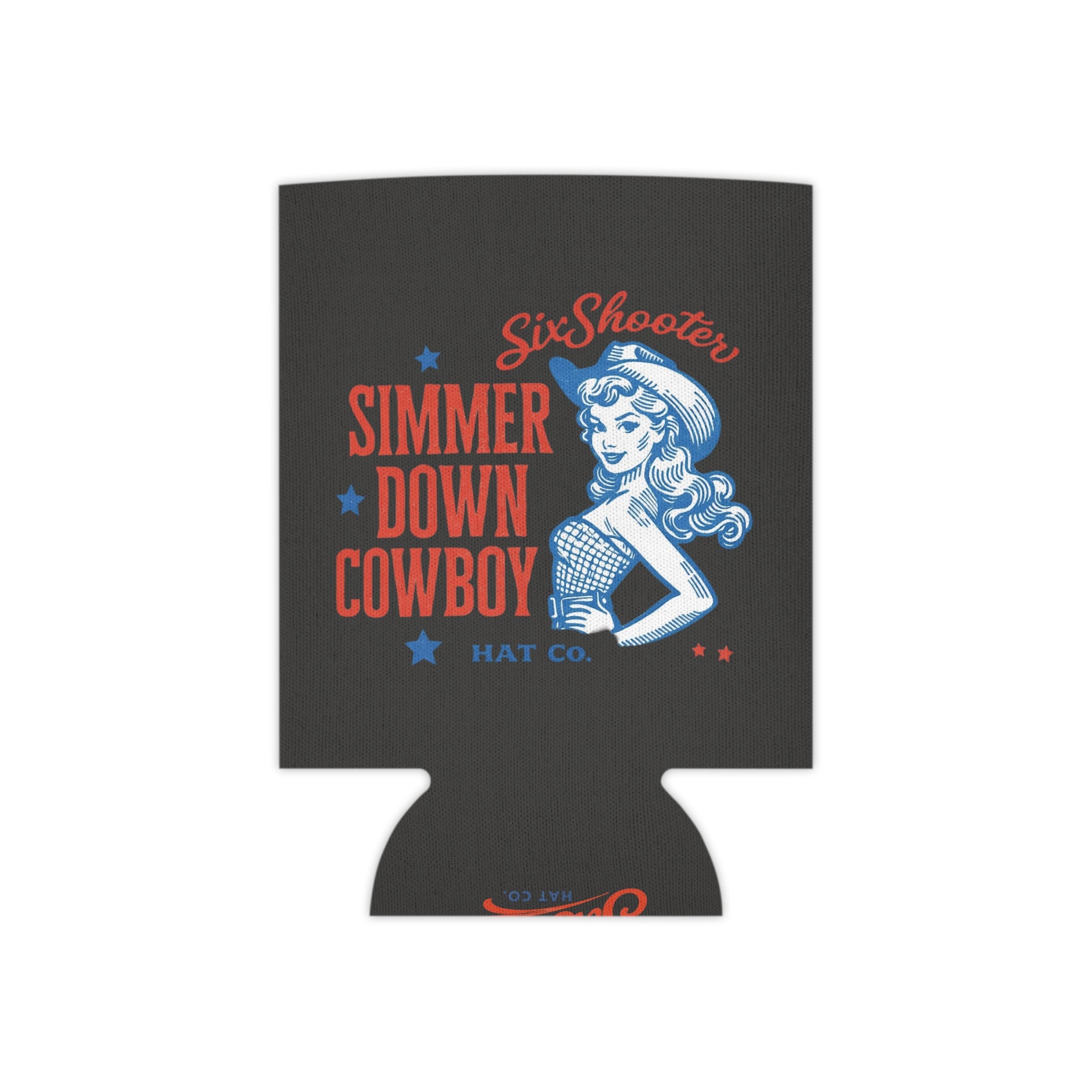 SixShooter "Simmer Down Cowboy" Retro Cowgirl Can Koozie
