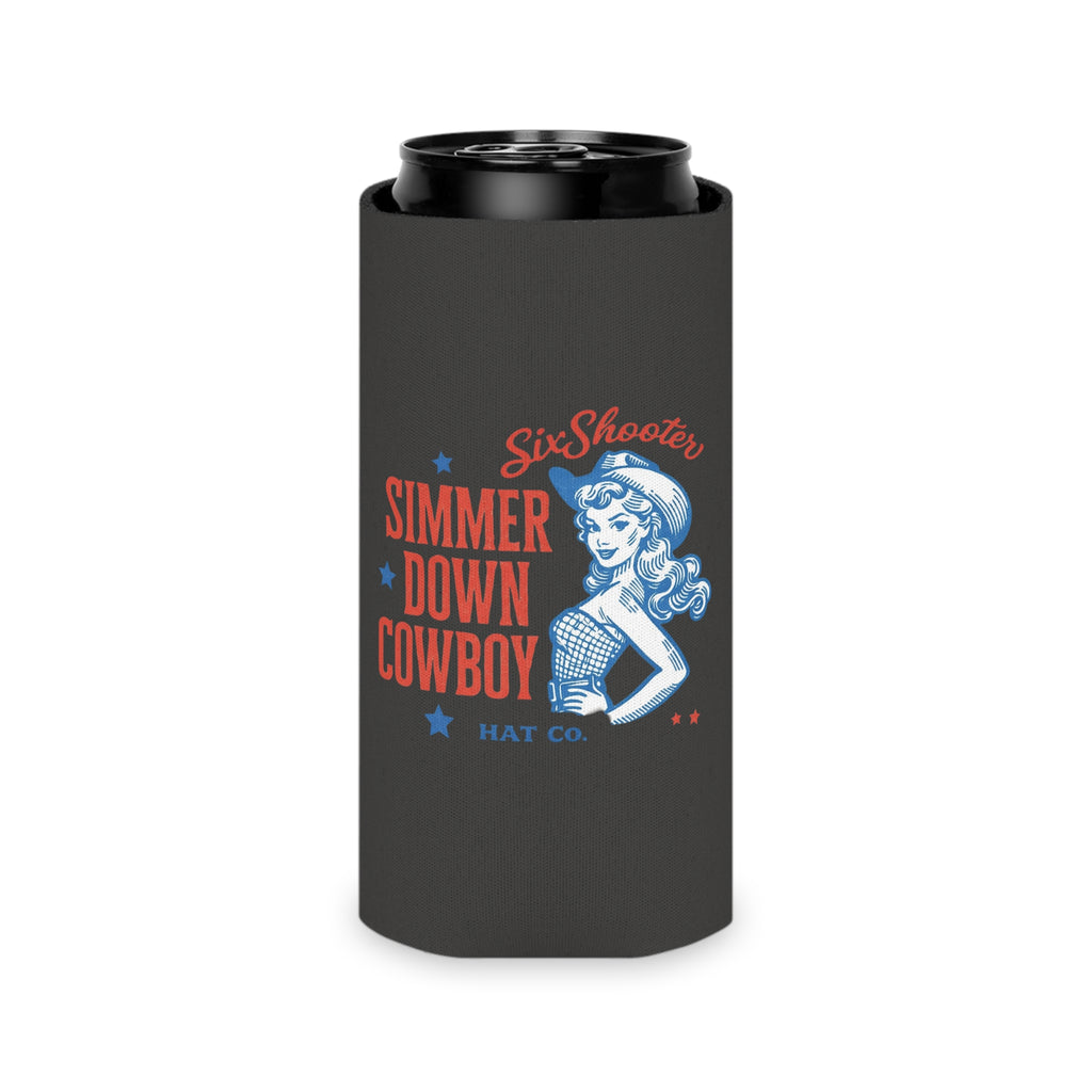SixShooter "Simmer Down Cowboy" Retro Cowgirl Can Koozie
