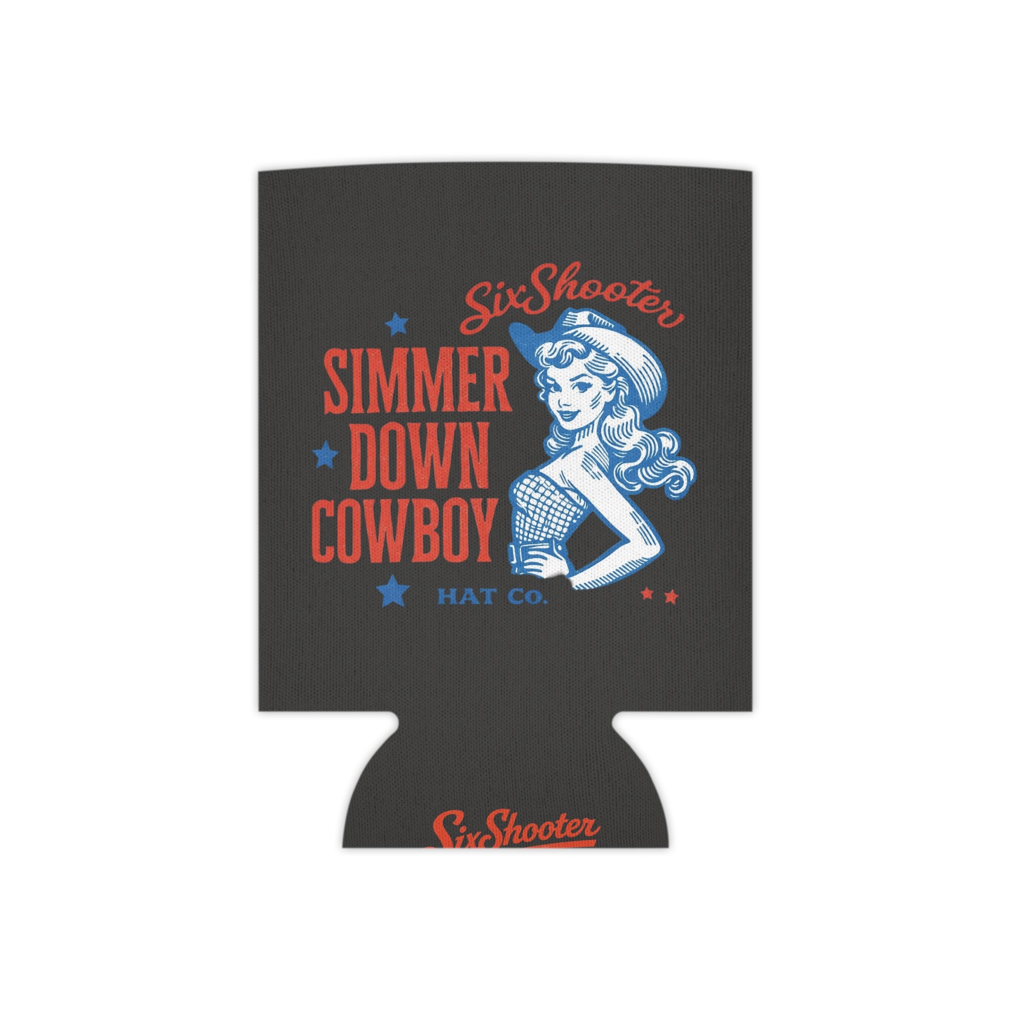SixShooter "Simmer Down Cowboy" Retro Cowgirl Can Koozie